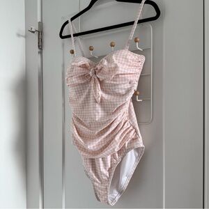 Retro pink & white gingham ruched one-piece swimsuit - size 10 (Large) NWOT